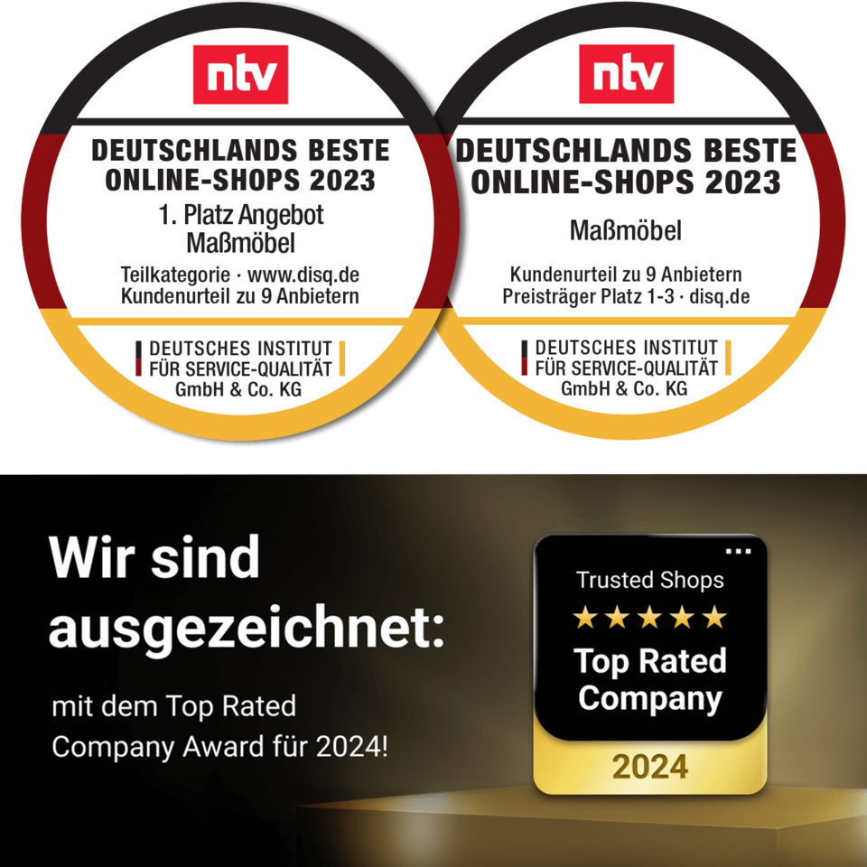 NTV - DISQ Preisträger - 1. Platz Angebot Massmöbel | Top Rated Company 2024 Trusted Shops