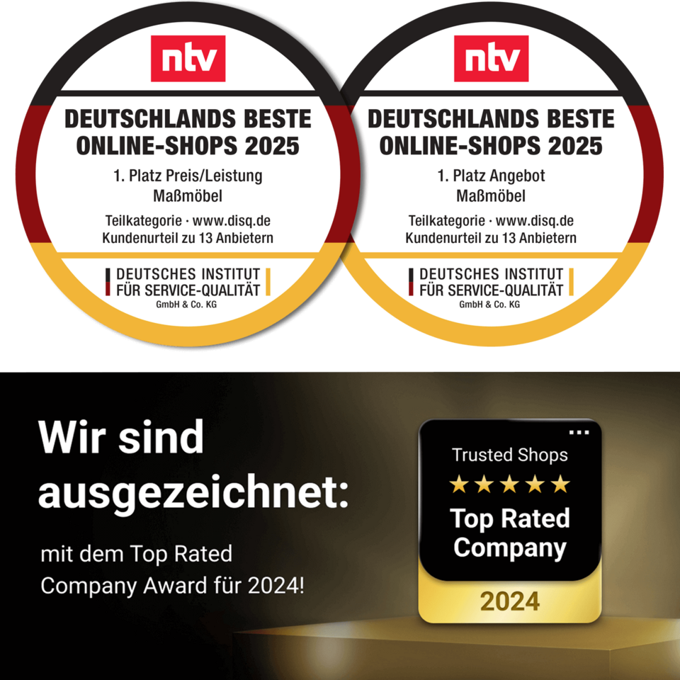 NTV - DISQ Preisträger - 1. Platz Angebot Massmöbel | Top Rated Company 2024 Trusted Shops